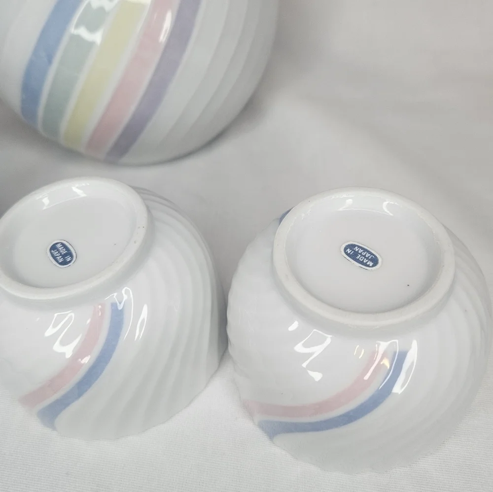 Vintage Pastel Rainbow Porcelain Tea Set - 4 Cups 1 Teapot 70s-80s Made In Japan
